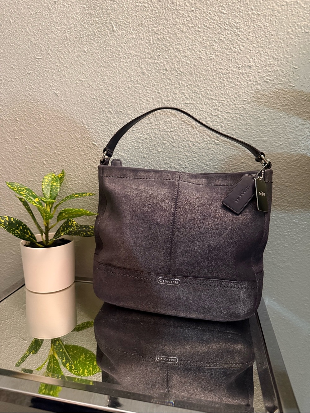 Coach Parkside Hobo 36897E Gray Metallic Brushed Leather Shoulder Bag